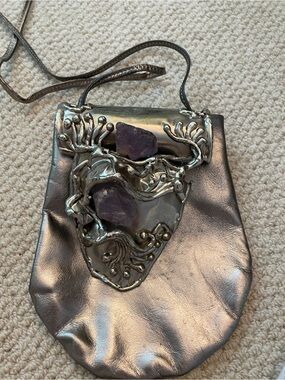 Cops Collection Metallic Women's Crossbody Bag with Amethyst Accent